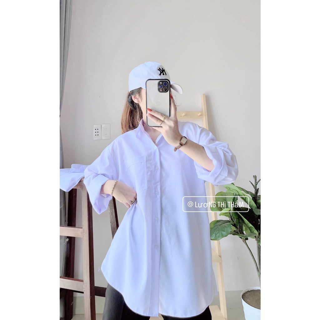 Áo Sơ Mi Trắng Trơn Tay Dài 1 Túi Ulzang Basic