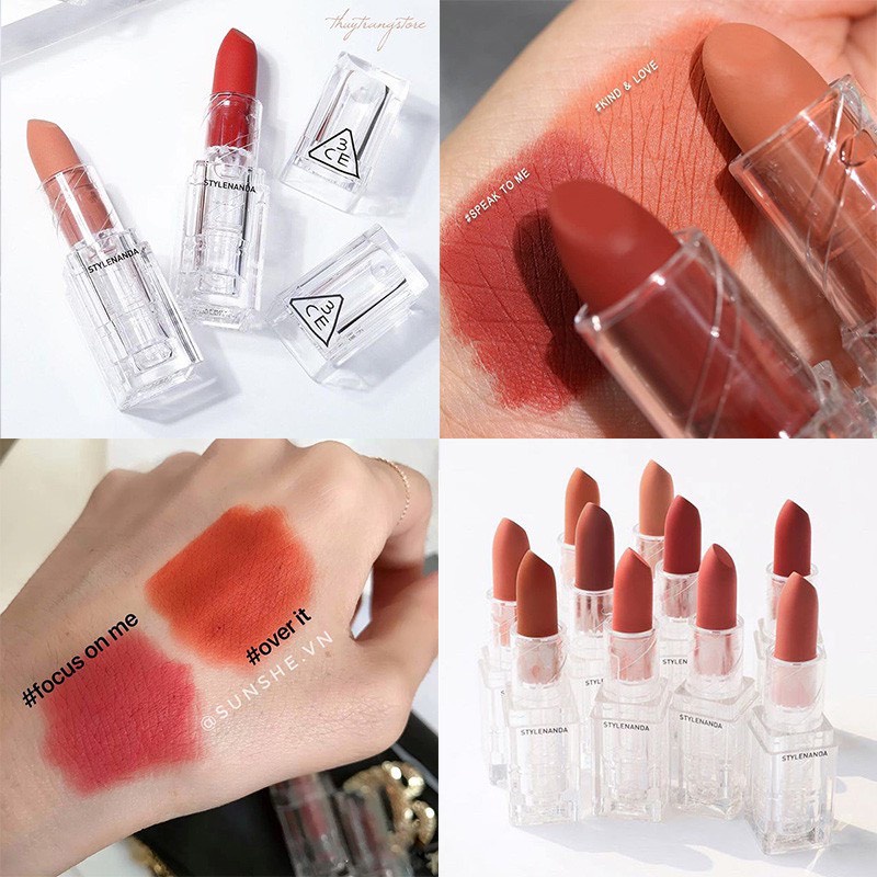 Son Thỏi Lì 3CE Soft Matte Lipstick Vỏ Trong Suốt Cho Làn Môi Mịn Màng 3.5g Chính Hãng