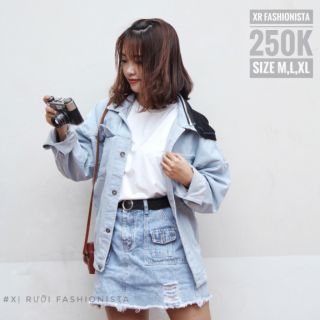 [Đủ size M,L,XL] Áo khoác bò có nón tháo lắp được unisex có size nam nữ