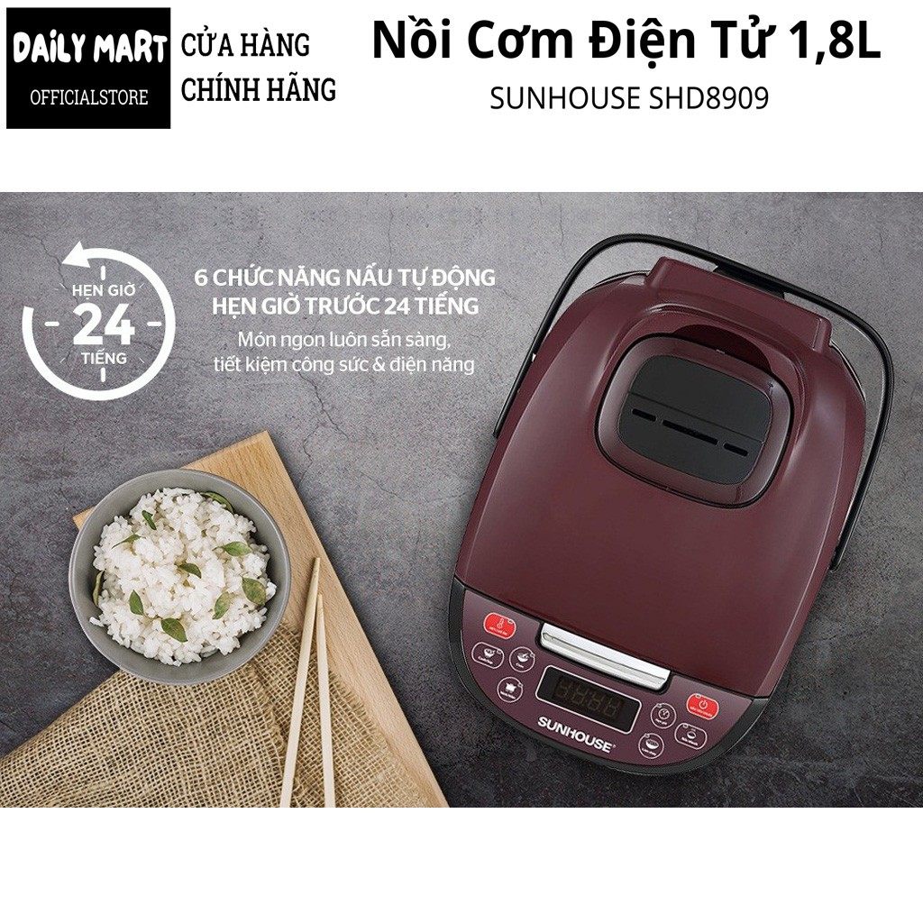 Nồi Cơm Điện Tử SUNHOUSE SHD8909 - Tặng Kèm Muỗng và Ca Đong Nước