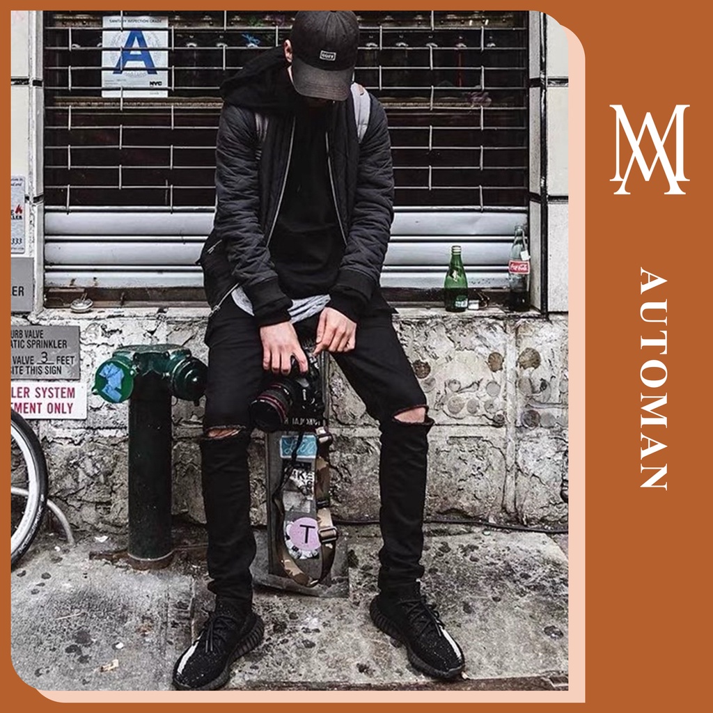 ﹍Quần jean skinny nam rách gối chất bò cao cấp form chuẩn hàn quốc phong cách trẻ trung năng động AUTOMAN Q08