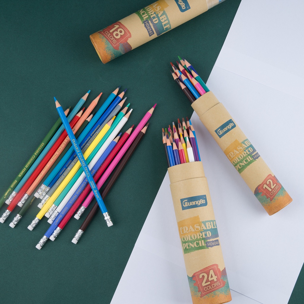 Bút chì màu chuyên nghiệp dạng cốc tẩy được GuangBo 36-24-18-12 màu - vỏ giấy thân thiện môi trường - 06042-43-44-45