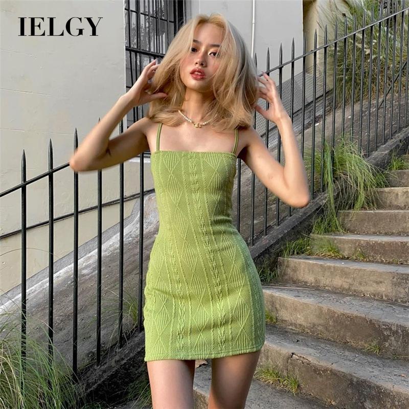Đầm IELGY hai dây màu trơn eo cao thời trang xinh xắn dành cho nữ