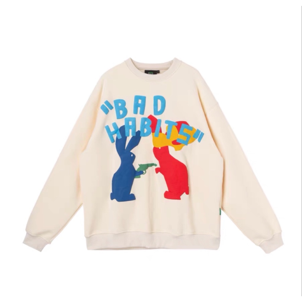 Áo Sweater In Chữ BAD HABIT Phối Màu Siu Xinh,Hình Độc Đáo Phong Cách Cá Tính Trẻ Trung Năng Động
