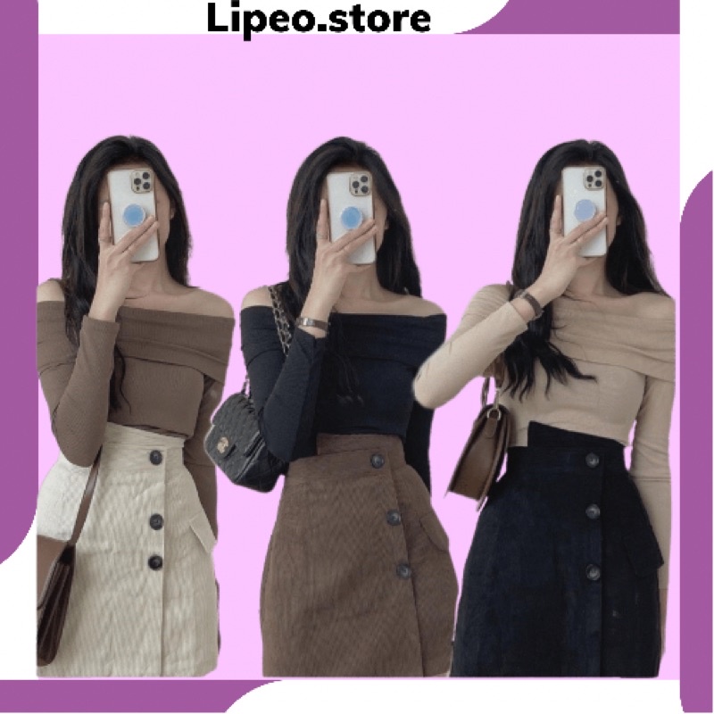 Áo len tăm trễ vai, áo len tăm body dài tay