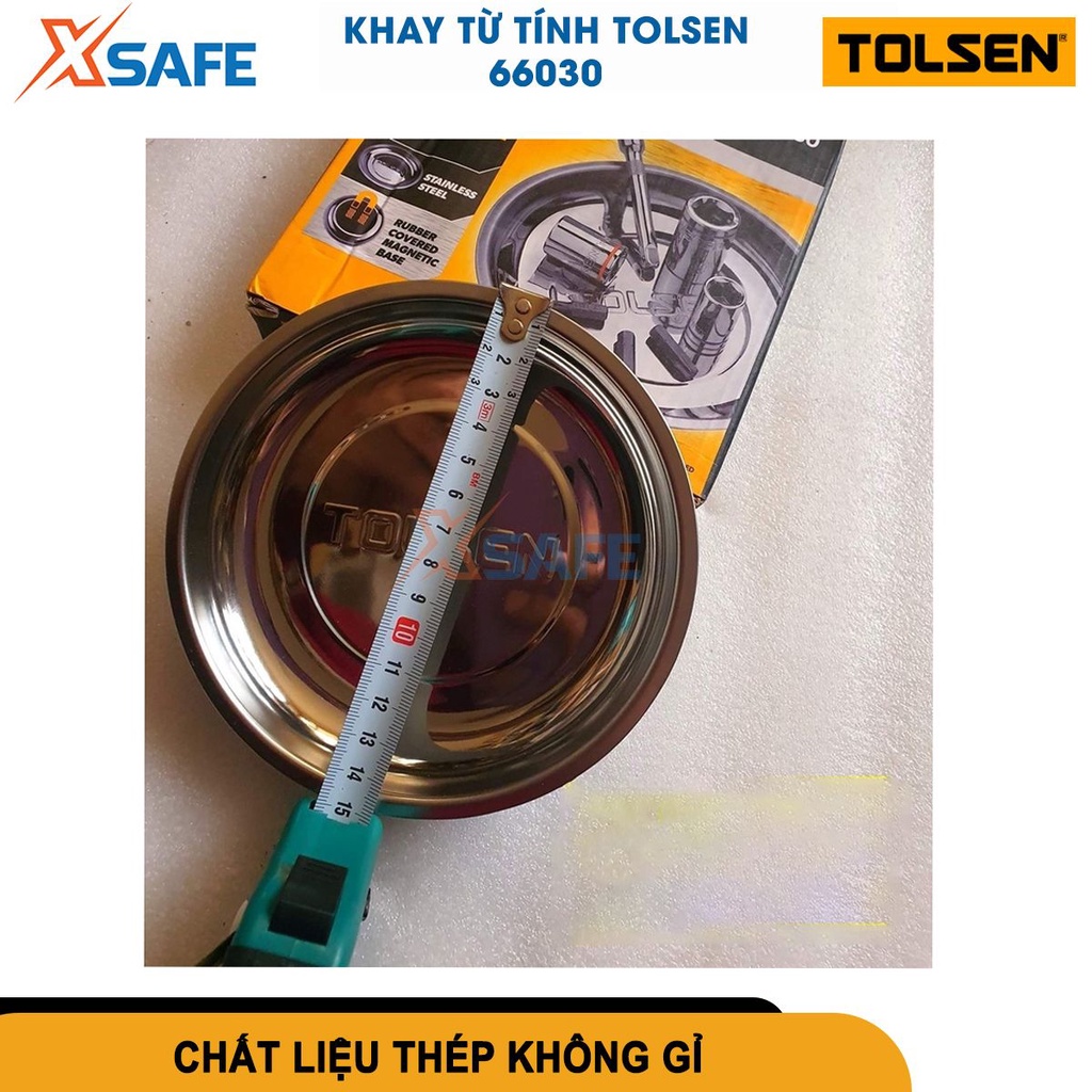 Đĩa nam châm TOLSEN 66030 6inch, khay từ tính thép không gỉ đế phủ cao su đựng bulong, ốc, vít, đinh tán [CHÍNH HÃNG]