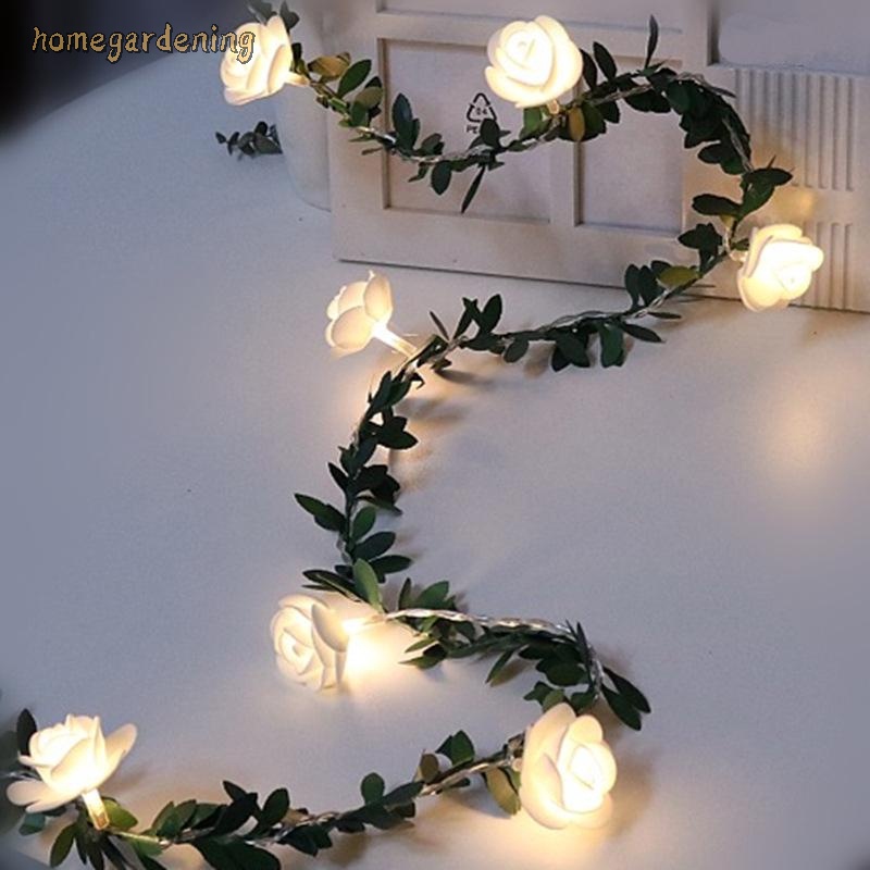 Simulated Green Leaf Rattan Rose Rattan LED Lamp DIY Garland Home Decor