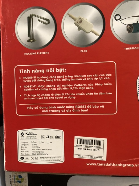 Bình nước nóng gián tiếp vuông Rossi TÂN Á - ĐẠI THÀNH *15L *20L *30L - công suất 2500W | BigBuy360 - bigbuy360.vn
