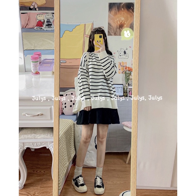 Áo len kẻ ngang cổ tròn 214 (ảnh shop chụp kèm video)