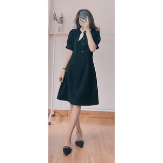Váy đen tay bồng cổ dây nơ