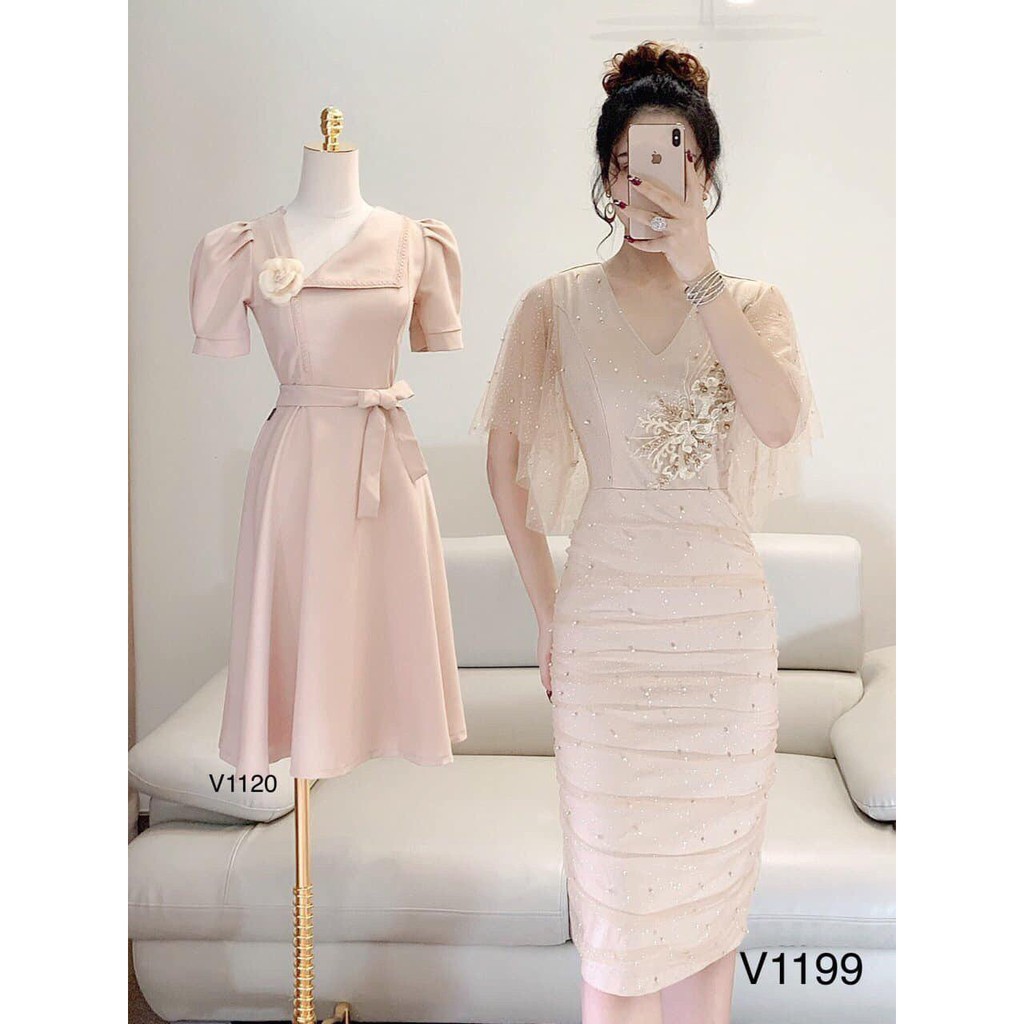 [ xả kho ] MiD Đầm nữ đính ngọc dáng ôm sang Mie Design V1199 _ Mie Design kèm ảnh thật