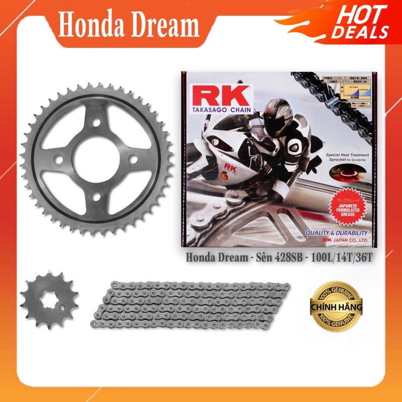 Nhông sên dĩa NSD Honda Dream hiệu RK chính hãng thông số zin