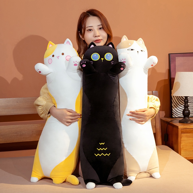 Gối Ôm Nhồi Bông Dáng Dài Mềm Mại Hình Chú Mèo Dễ Thương Làm Quà Tặng Sinh Nhật Cho Bé