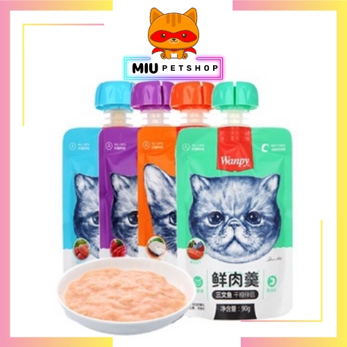 Súp thưởng cho mèo wanpy nắp vặn, súp thưởng nắp vặn cho mèo con và mèo lớn ăn ngon túi 90gr