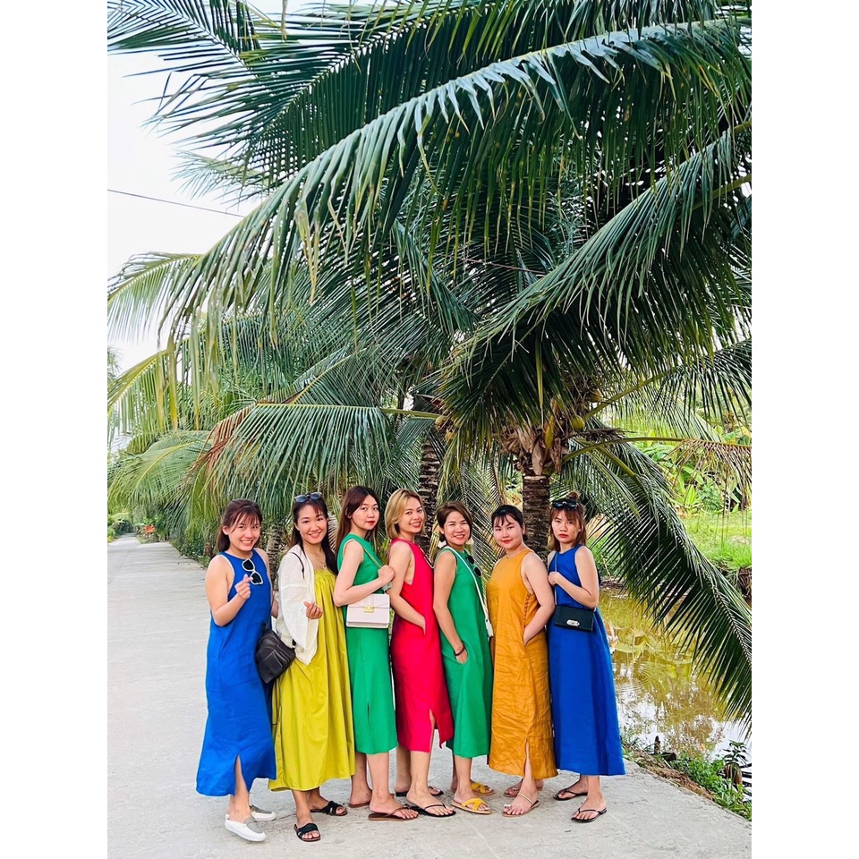 [Quỳnh My] Đầm Linen Suông Form Rộng Thiết Kế Nút Bọc 2 Bên Sườn