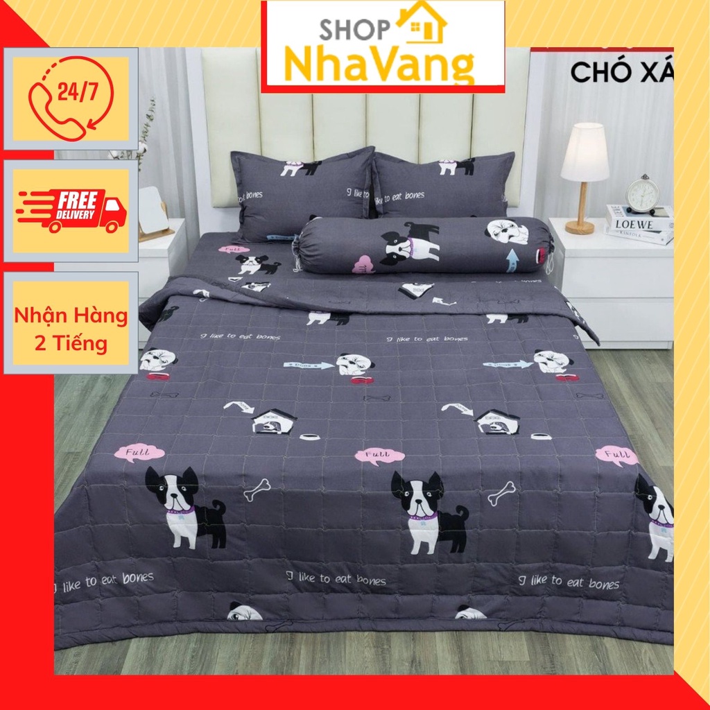 Ga trải giường cotton poly 1m6,1m8,2mx2m2,chọn mẫu thoải mái-MẪU CHÓ XÁM