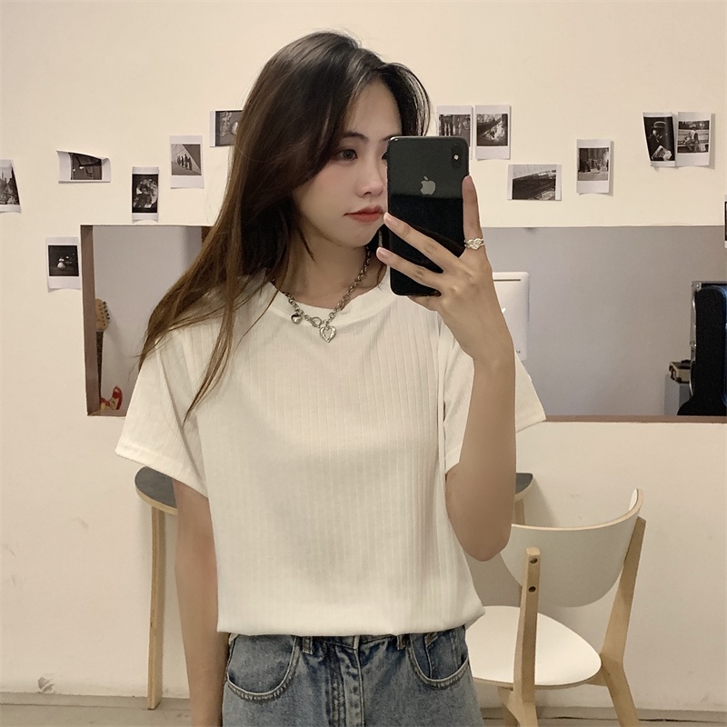 Áo thun SUXI tay ngắn cổ tròn màu sắc đơn giản dễ phối đồ thời trang mùa hè cho nữ