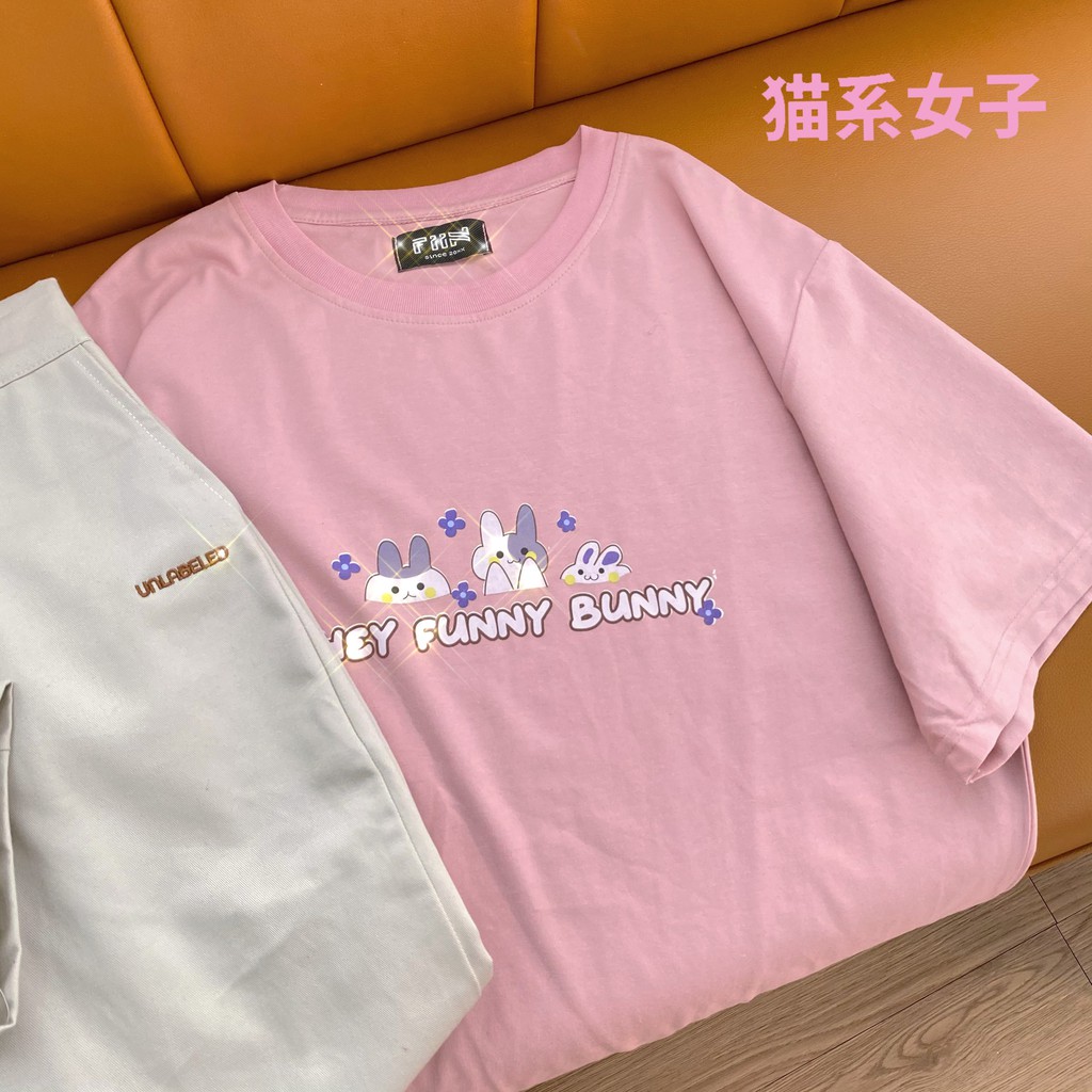 Áo thun tay lỡ HEY FUNNY BUNNY form rộng nhiều màu basic - Made by Fiin