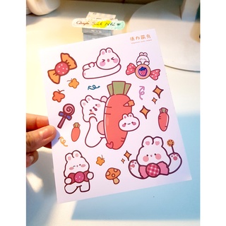 Tấm sticker cute dán trang trí hình THỎ | hình cô Gái và Trái Đào - QSN