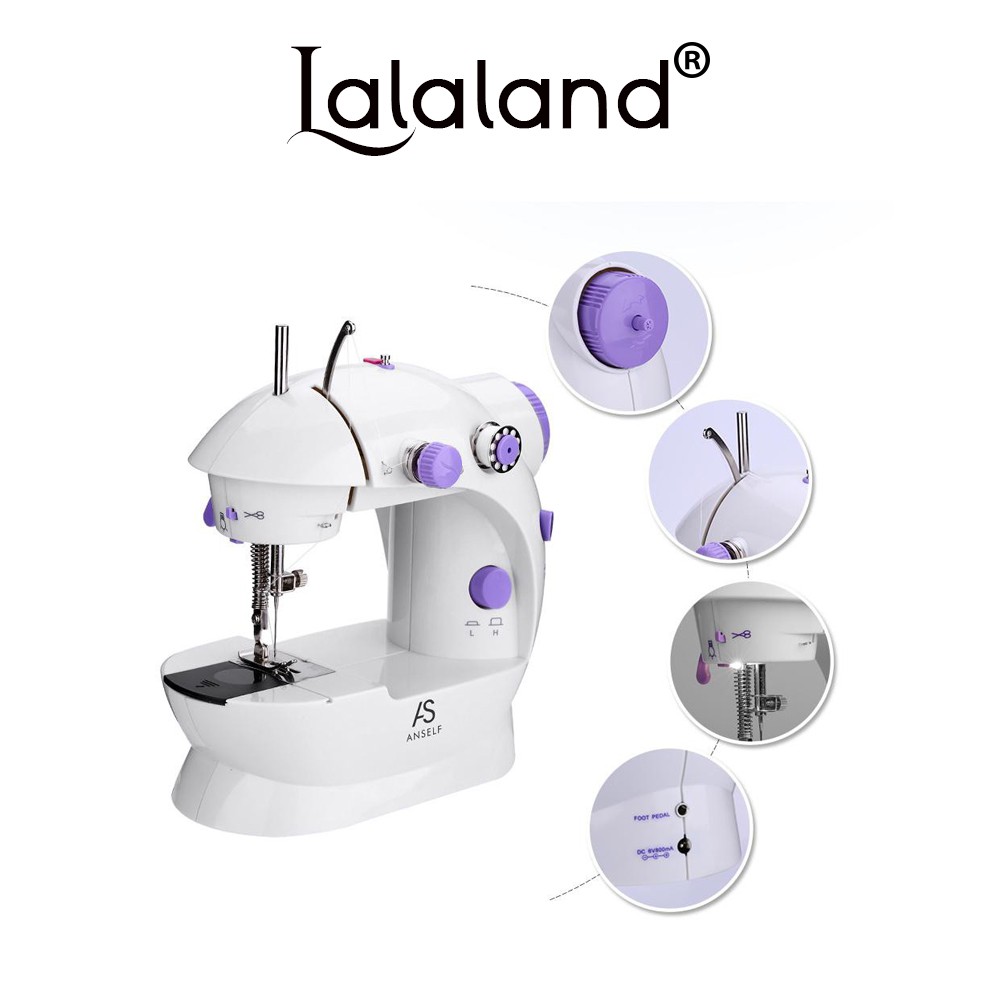 Máy may mini gia đình cao cấp 202a có đèn led và cắt chỉ, máy khâu mini Lalaland