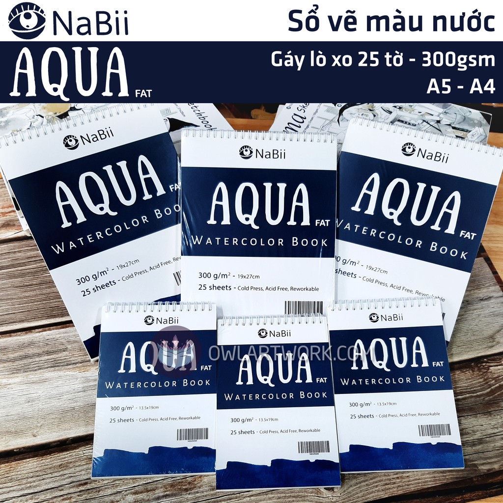 Sổ giấy vẽ màu nước NaBii Aqua Fat 300gsm 25 tờ