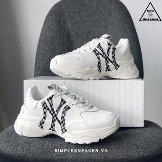 Giày NY Monogram Chính Hãng 💙SIMPLE SNEAKER💙 Big Ball Chunky New York Yankees Mono White Gold Đế 6cm Tôn Dáng