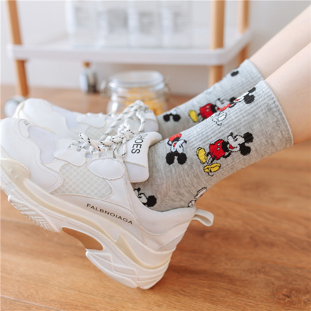 Vớ cotton cổ cao hình chuột Mickey nhiều màu dễ thương