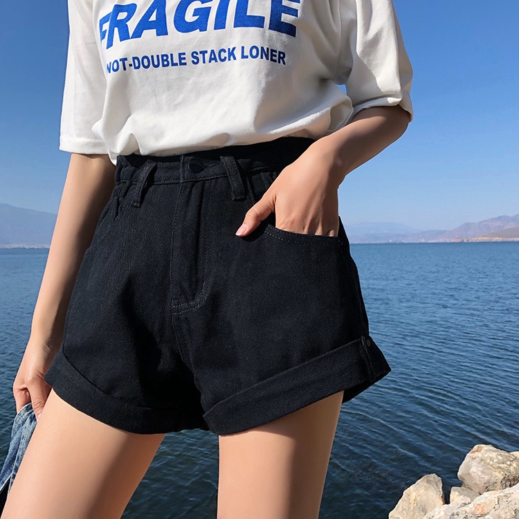 Quần short jean IELGY lưng cao dáng rộng thời trang cho nữ