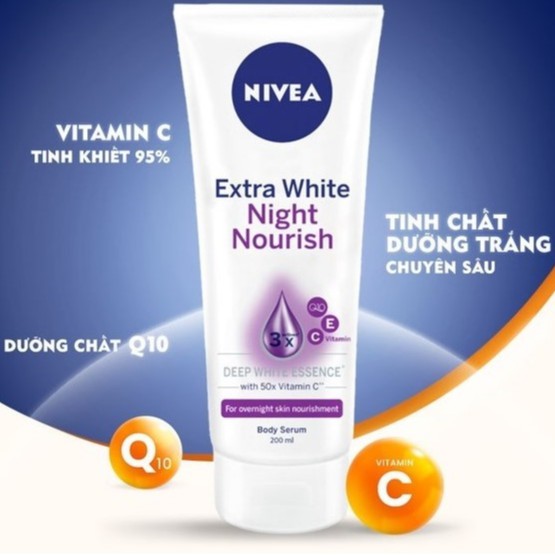 Serum dưỡng thể Nivea, tinh chất dưỡng thể ban đêm, bổ sung q10, vitamin E và C Nivea 200ml