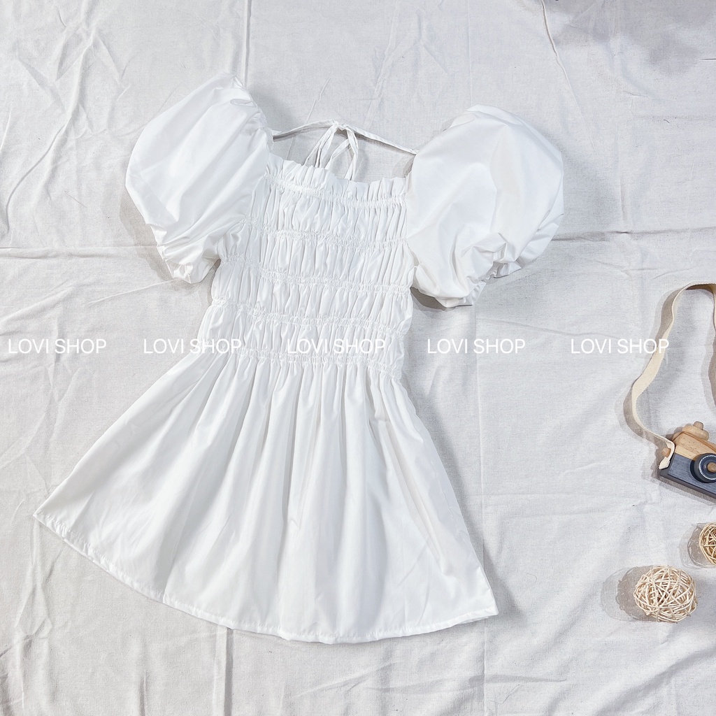 LOVI SHOP- Áo kiểu nữ ngắn tay nhún ngực bẹt vai tay phồng cổ vuông nhiều màu