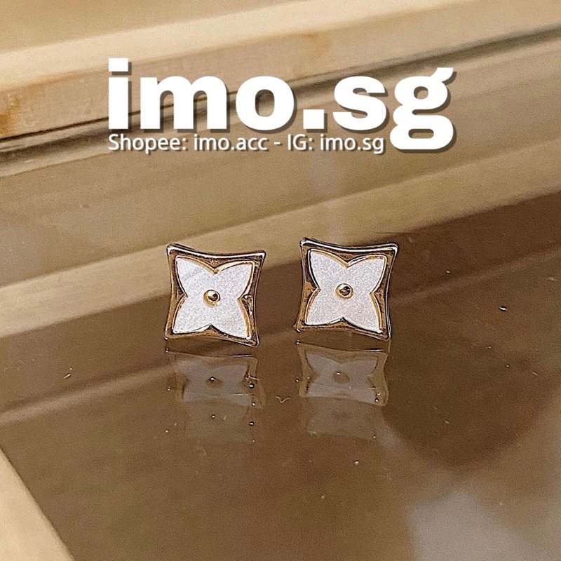 Bông tai hoa 4 cánh sà cừ trắng imo.sg chanh sả sang xịn cá tính nổi bật phong cách hàn ulzzang