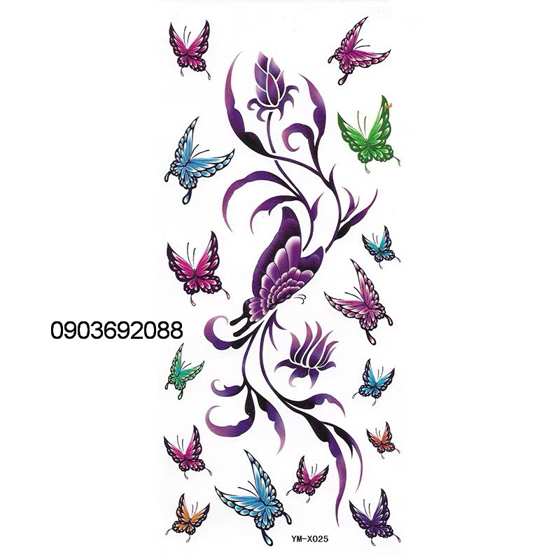 Hình xăm dán - tattoo sticker hình bướm kích thước 18.5 x 9cm