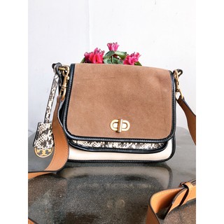 (Si hiệu) Túi đeo chéo da thật phối da lộn hiệu TORY BURCH