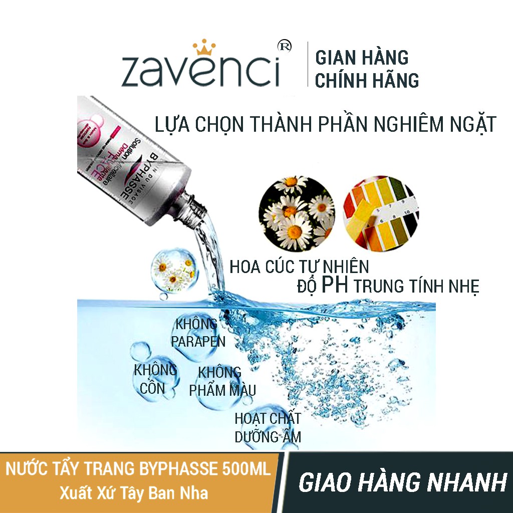 Nước tẩy trang Byphasse Micellar Cleansing Water dành cho nam, nữ 500ml - ZAVENCI Official