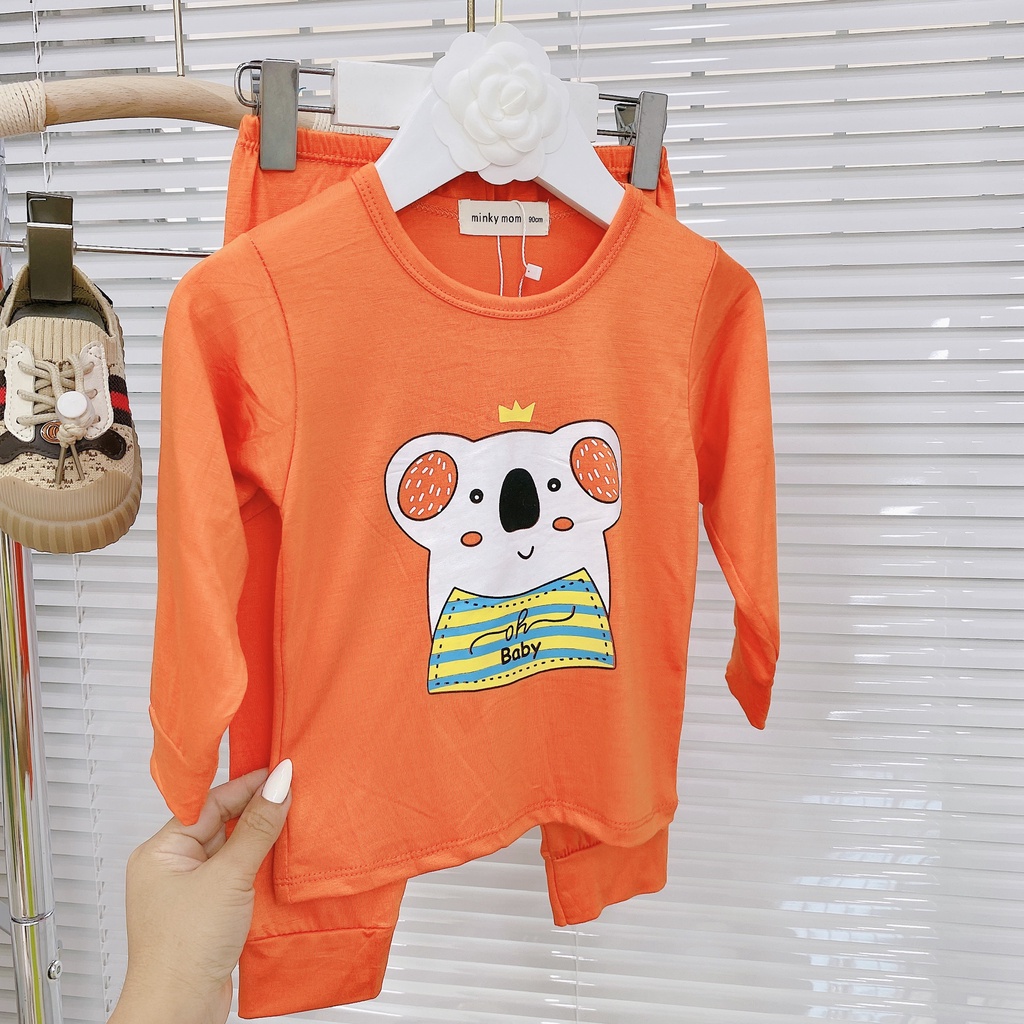 Bộ Thun Dài Bé Trai Bé Gái Vải Thun Lạnh Xuất Hàn In Hình Con Voi , Quần Áo Thun Trẻ Em Dài Tay Thu Đông Minky Mom