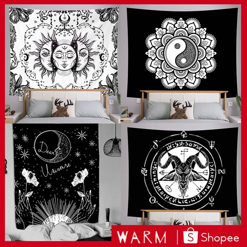Thảm treo tường họa tiết lá bài tarot hình mặt trời đơn giản bằng vải phong cách châu Âu và Mỹ màu đen trắng