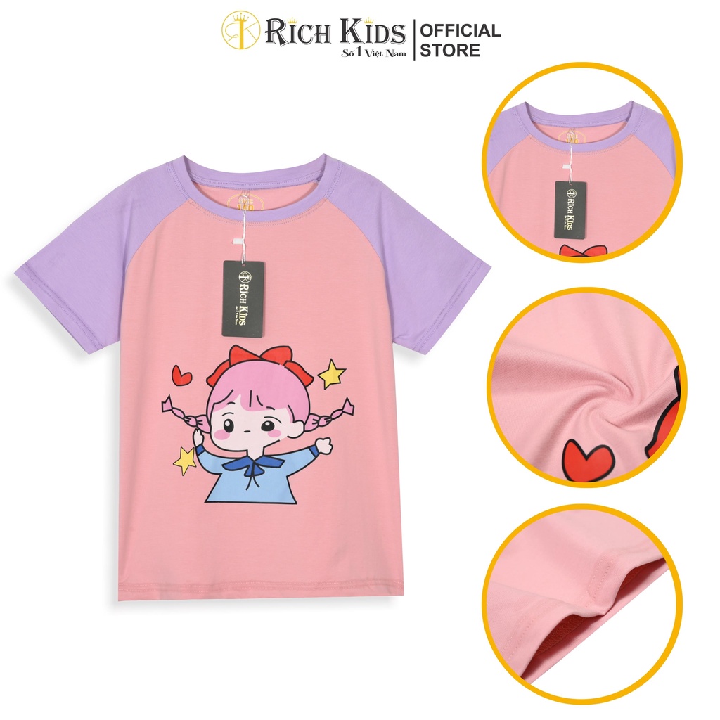 RICHKIDS -  (Cotton SG Chính Phẩm) Áo Thun Phối Tay Bé Gái Siêu Dễ Thương Từ 10 - 46KG