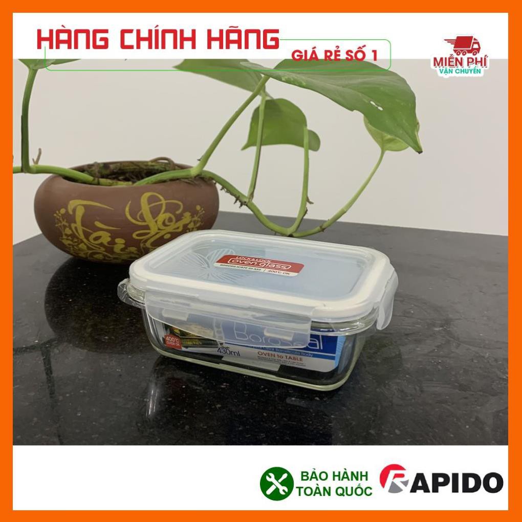 Hộp đựng thức ăn thủy tinh Lock&amp;lock 430ml hình chữ nhật, hộp thủy tinh đựng thức ăn Lock&amp;lock LLG424