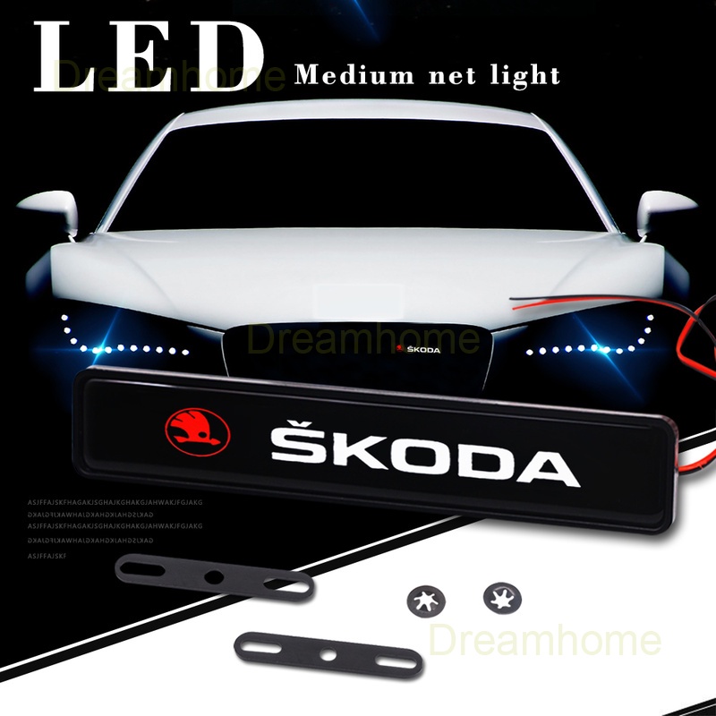 Logo Skoda Gắn Lưới Tản Nhiệt Có Đèn LED Phát Sáng Trang Trí Phía Trước Xe Hơi