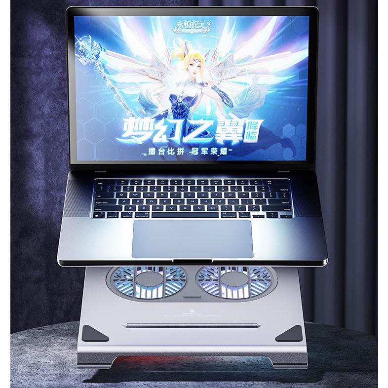 Kệ đỡ laptop macbook nhôm tích hợp 2 quạt LED tản nhiệt cho máy tính 11-15.6 inch để bàn cao cấp P71F