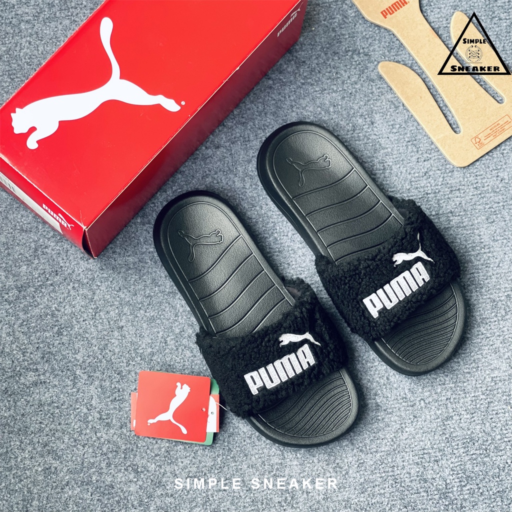 Dép Puma Chính Hãng FREESHIP Puma Popcat 20 Sherpa Slides Auth - Dép Quai Ngang Lông Cừu Đi Trong Nhà - Simple Sneaker