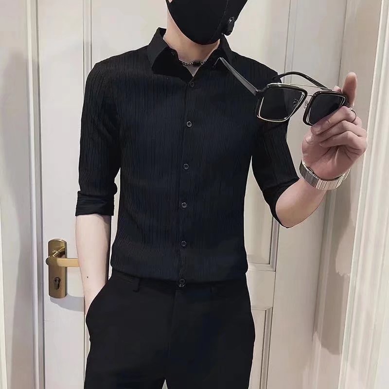 Áo Sơ Mi Tay Lửng Vải Lụa Mát Mỏng Phong Cách Hàn Quốc Thời Trang Mùa Hè 3 Màu Tùy Chọn Cho Nam Size S-4XL