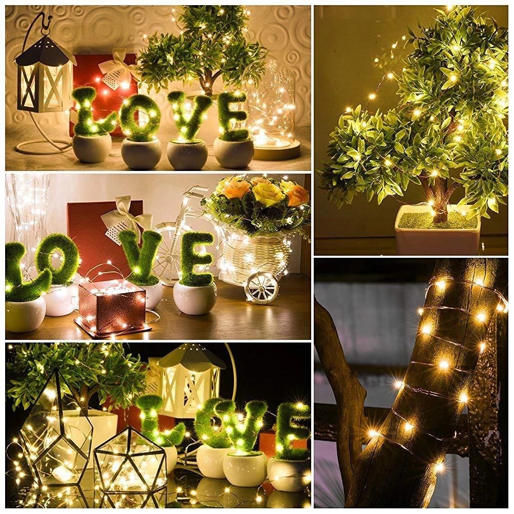 1M 2M 3M Button Battery Powered U Shape LED String Lights For Xmas Tree Party Wedding Christmas Decoration