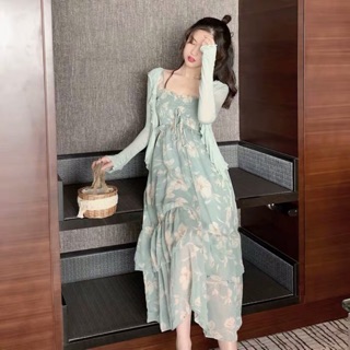 {Order7-10 ngày}Váy maxi đi biển chun ngực nhiều tầng siêu xinh