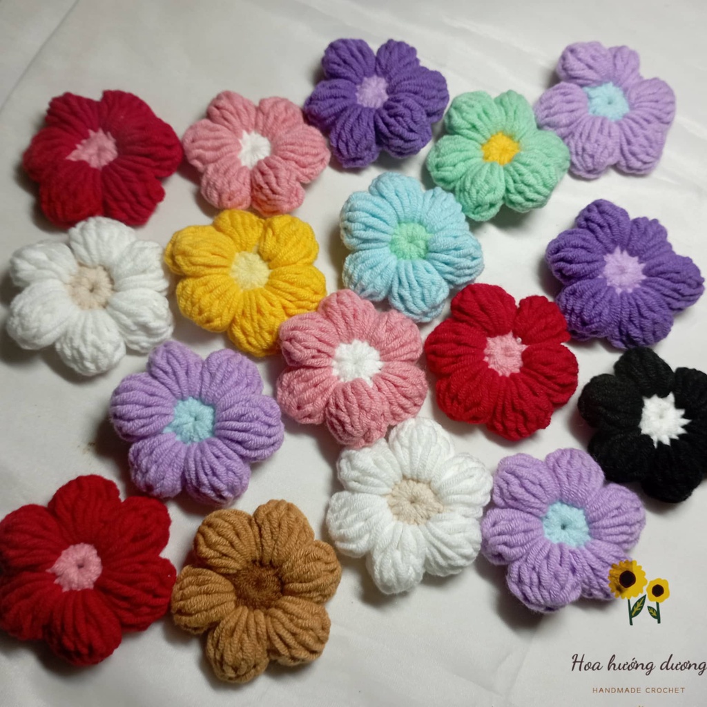 Ghim cài áo hình bông hoa len 6 cánh trang trí , handmade