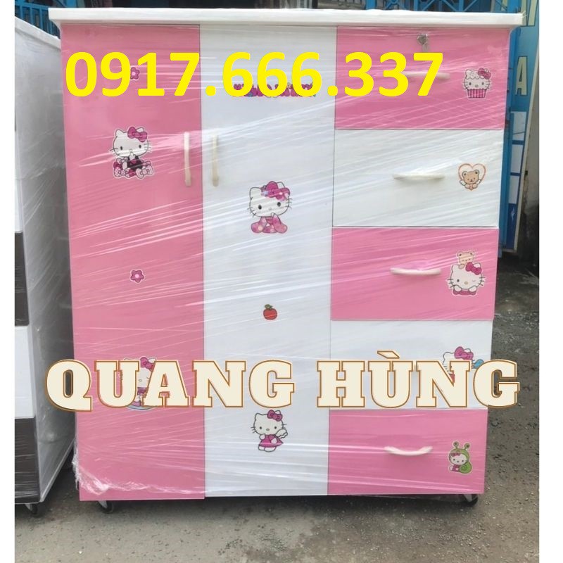 Tủ nhựa đài loan 2 cánh 5 ngăn kéo cho bé màu hồng - Tặng kèm hình dán Hello Kitty