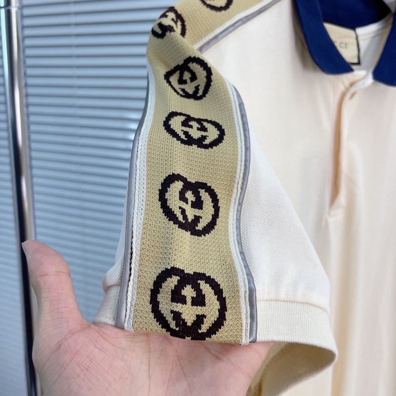 ⚡️ - Áo Polo Gu*CCI Cotton Piquet Polo With Interlocking G stripe Cream, Áo polo GC 3M cao cấp