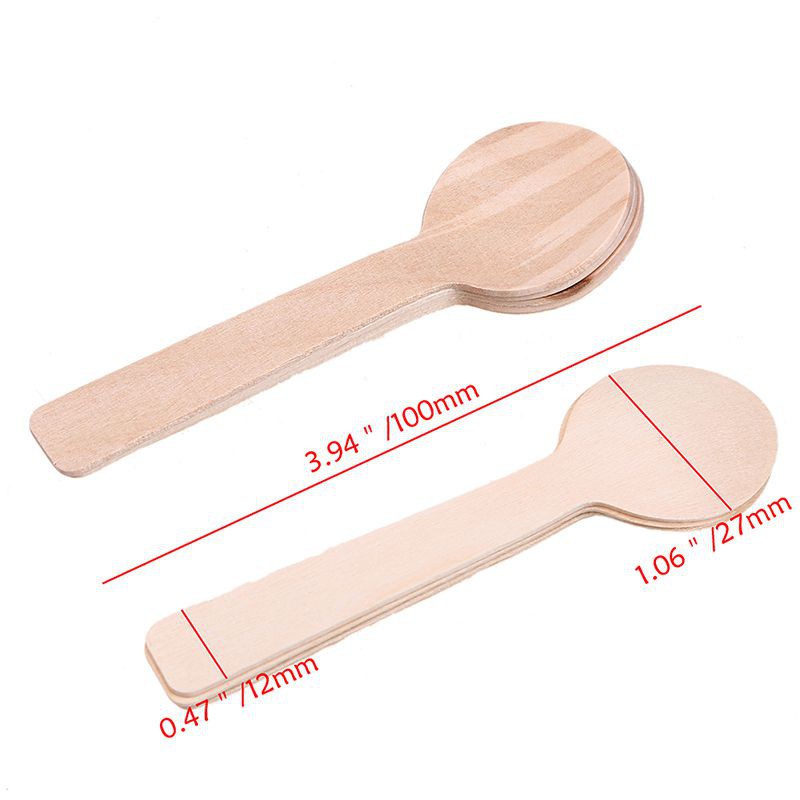 100Pcs Disposable Wooden Spoon Mini Ice Cream Spoon Wood Western Dess