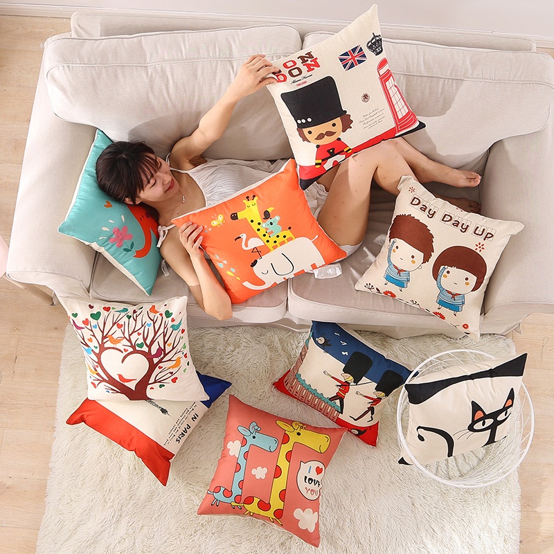 [  Cartoon Styles Creative Brushed Pillow ][ Sofa Bed Car Seat Decor Throw Pillow ][ Tatami cushion cover home decoration cushion ]