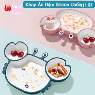 Khay ăn dặm silicon hình cua chống trượt 3 ngăn có đế hít chống đổ